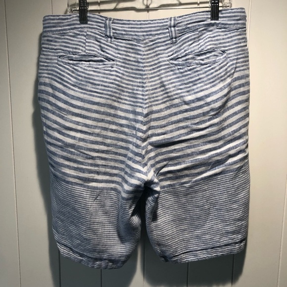 Tailor Vintage Men’s linen reversible shorts with pockets blue stripe/natural 34 - Picture 2 of 7